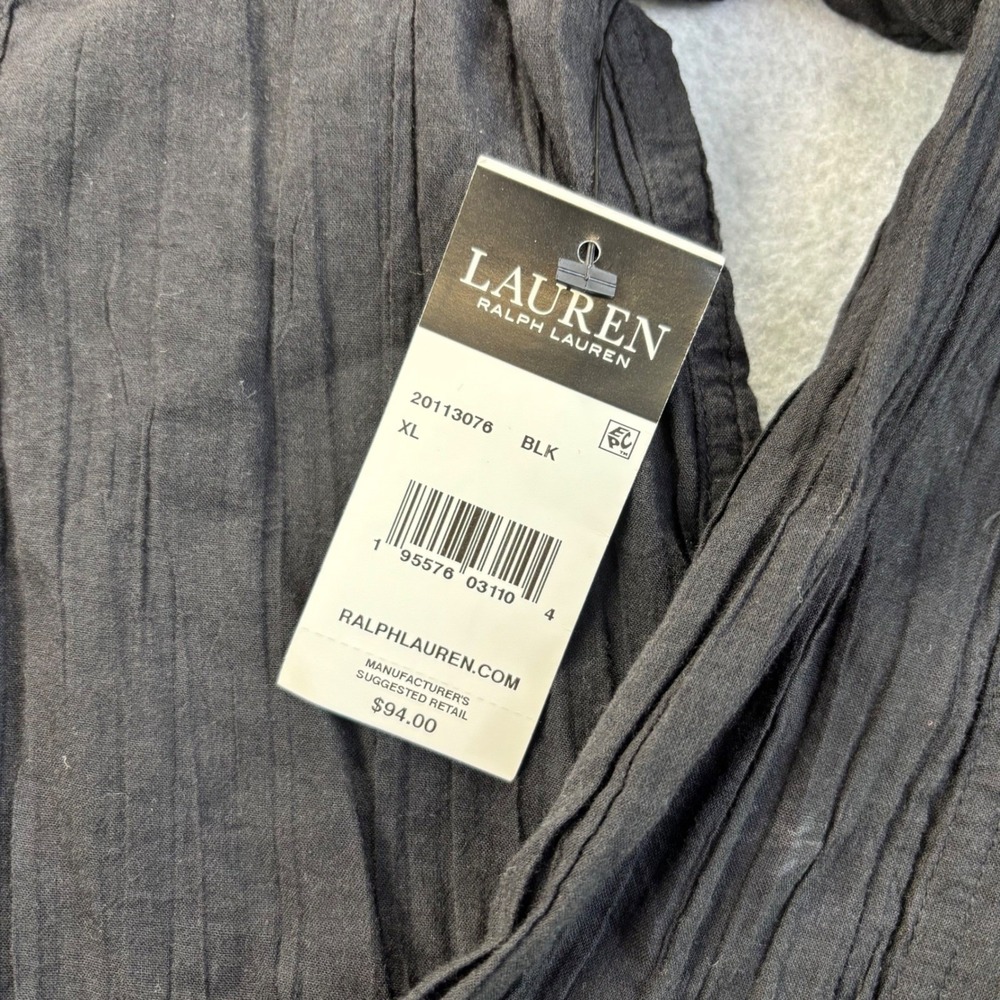 Lauren Ralph Lauren Black Crinkle Cotton Blend Long Sleeve Shirt Women's L NWT - Picture 4 of 12
